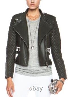 $1500 Barbara Bui Black Quilted Leather Biker Jacket Sz M US 8