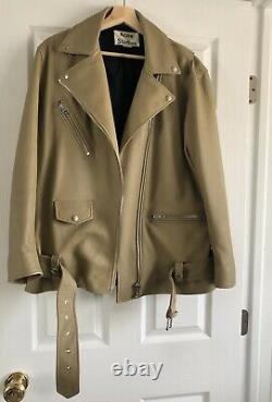 $1950 Acne Studios Myrtle Khaki Motorcycle Leather Jacket Coat La Garconne 36 S