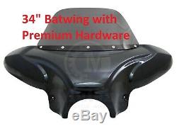 34 Universal motorcycle Cruiser fairing batwing w /windshield +Premium Hardware