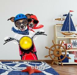 3D Motorcycle Puppy I926 Animal Wallpaper Mural Poster Wall Stickers Decal Honey
