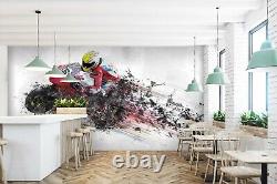 3D Red Motorcycle I163 Transport Wallpaper Mural Sefl-adhesive Removable Angelia