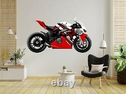 3D Red White Motorcycle N284 Car Wallpaper Mural Poster Transport Wall Stickers