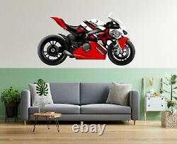 3D Red White Motorcycle N284 Car Wallpaper Mural Poster Transport Wall Stickers