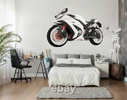 3D White Motorcycle A091 Car Wallpaper Mural Poster Transport Wall Stickers Zoe