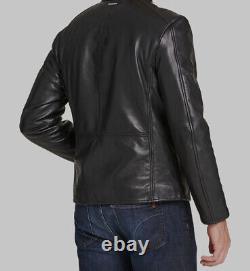 $597 Marc New York Men's Black Genuine Leather Moto Jacket Coat Size M