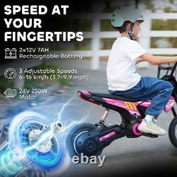 AIYAPLAY 24V Battery Powered Ride On Motorcycle with Rear Suspension, Pink
