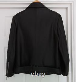ANINE BING Black Grainy Leather Belted Biker Jacket. Size L. New