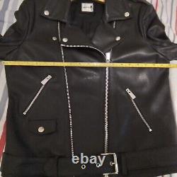 ANINE BING Black Grainy Leather Belted Biker Jacket. Size L. New