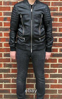AWESOME All Saints Mens SANDERSON Leather Bomber Jacket Biker SMALL