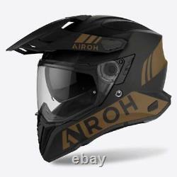 Airoh Commander Matt Black Gold Motorcycle Bike Helmet With Internal Sun Visor