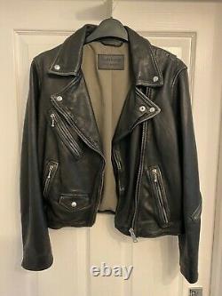 All Saints Black Riley Leather Biker Jacket Size 12 Mint Condition
