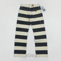 BOB DONG Prisoner Striped Motorcycle Pants Canvas Trousers Casual Biker Jeans