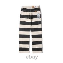 BOB DONG Prisoner Striped Motorcycle Pants Canvas Trousers Casual Biker Jeans