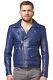 Brando Men Jacket Blue Slim Fit Biker Fashion Real Leather Perfecto Jacket Srmbf