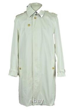 BURBERRY White Trench Coat size 50 Mens Button Up Collared Mac 100% Cotton