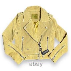 Blank NYC Jacket WMNS S Yellow Suede Leather Moto Bright Colorful Statement Zip