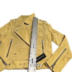 Blank NYC Jacket WMNS S Yellow Suede Leather Moto Bright Colorful Statement Zip