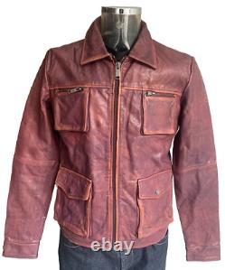 Burgundy burnished Real Leather Mens Motor cycle Jacket in Medium, Brand New
