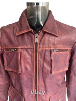 Burgundy burnished Real Leather Mens Motor cycle Jacket in Medium, Brand New