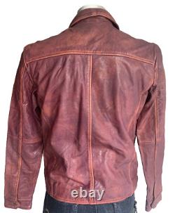 Burgundy burnished Real Leather Mens Motor cycle Jacket in Medium, Brand New
