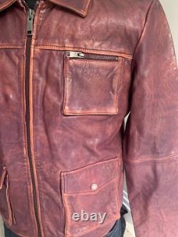 Burgundy burnished Real Leather Mens Motor cycle Jacket in Medium, Brand New