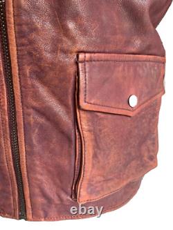 Burgundy burnished Real Leather Mens Motor cycle Jacket in Medium, Brand New