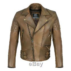 Classic Diamond Motorcycle Biker Brown Distressed Vintage Leather Jackets Armour