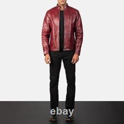 Crimson Voyager Alex Distressed Burgundy Leather Jacket