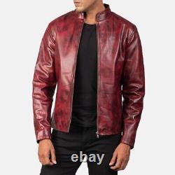 Crimson Voyager Alex Distressed Burgundy Leather Jacket