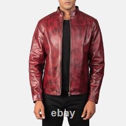 Crimson Voyager Alex Distressed Burgundy Leather Jacket