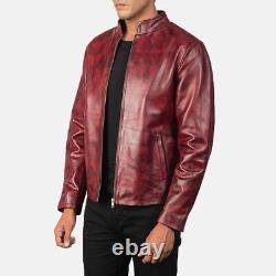 Crimson Voyager Alex Distressed Burgundy Leather Jacket