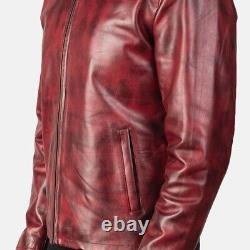 Crimson Voyager Alex Distressed Burgundy Leather Jacket