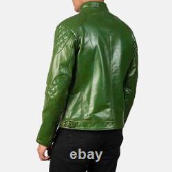 Custom Tailored Leather Jacket Men Biker Racer Lambskin Green Made to Measure