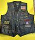 Diamond Plate Buffalo Leather Black Biker Vest Military Veteran Patches Vintage