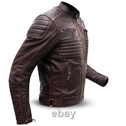 Dimex Motorcycle Jacket Brown Genuine Leather Biker Motorbike With CE Armour