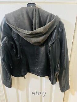 Doma Hooded Leather Moto Jacket 3912 Biker Black Grey Butter Soft Size M