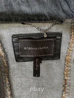 EUC BCBGMAXAZRIA Asymmetrical Jean Jacket Small Faux Sleeves With Zipper Details