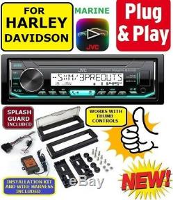 FOR HARLEY PLUG AND PLAY MARINE JVC BLUETOOTH USB AUX RADIO With THUMB CONTROLS