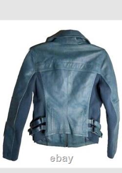 Free People Cora Leather Moto Jacket Size XS Blue NWT $498