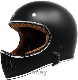 GDM Rebel Retro Motorcycle Helmet + Bluetooth Headset DOT Matte Black Full Face