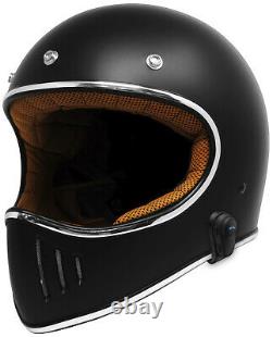 GDM Rebel Retro Motorcycle Helmet + Bluetooth Headset DOT Matte Black Full Face