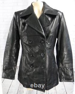 GUESS leather black women medium jacket pea coat matrix peacoat