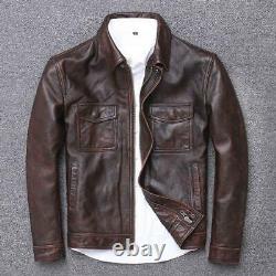 Genuine Mens Brown Leather Biker Style Leather Jacket Removable Hood