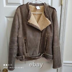 Gerard Darel Sheepskin Fur Insulated Lamb Leather Moto Jacket Women's 44