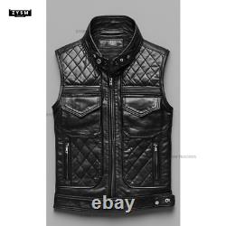 Handcrafted Men's Black MotoGP Leather Vest Leather Biker Waistcoat