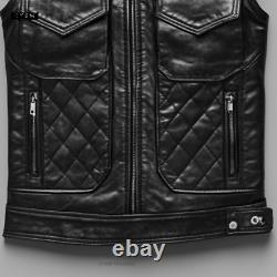 Handcrafted Men's Black MotoGP Leather Vest Leather Biker Waistcoat