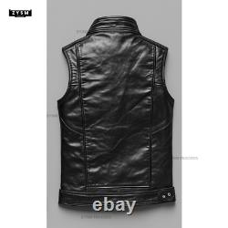 Handcrafted Men's Black MotoGP Leather Vest Leather Biker Waistcoat