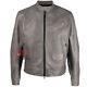 Handmade Men's Gray Color Genuine Cowhide Leather Fashion Biker Jacket Custom