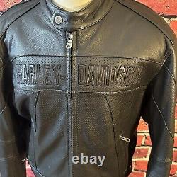 Harley-Davidson 2005 Authentic Leather Black Embossed Spellout Logo Elbow Men XL