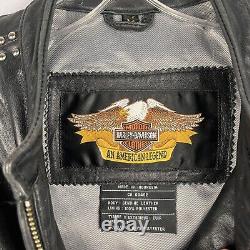 Harley Davidson Black Soft Leather Zip Front Studded Angel Wing Logo Jacket Med
